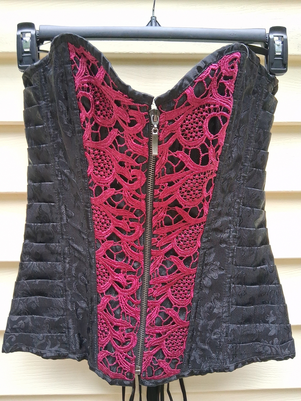 Spirit Corset XL Black Burgundy Gothic Lace Bustier Lace Up Zip Renaissance NWT